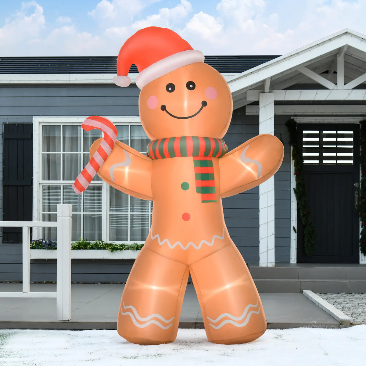 8ft Inflatable Gingerbread Man with Candy Cane, LED Lights Yard Decoration Christmas Inflatables at Gallery Canada