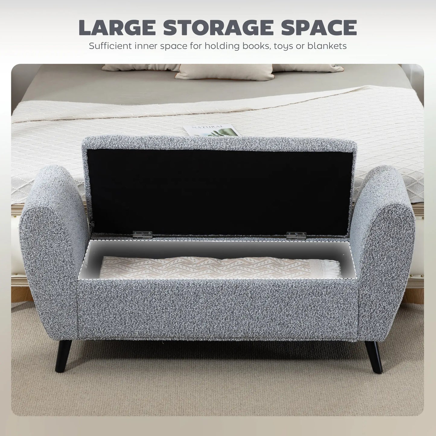 Upholstered Storage Bench with Arms, Modern Ottoman, Grey Storage Ottomans & Benches at Gallery Canada