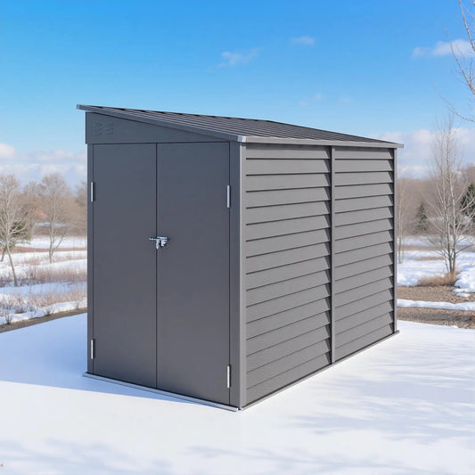 4.6' x 9' Steel Outdoor Storage Shed, Lean to, Lockable Doors, Grey Sheds Grey at Gallery Canada