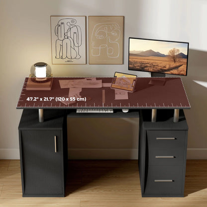 47" Computer Desk with Keyboard Tray, Storage Drawers, Black Computer Desks at Gallery Canada