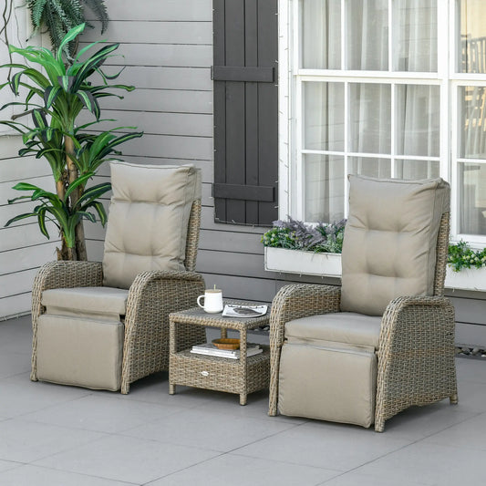 3pc Patio Wicker Bistro Set, PE Rattan Coffee Table, Adjustable Chairs, Khaki Bistro Sets Nature Rattan, Khaki Cushion at Gallery Canada