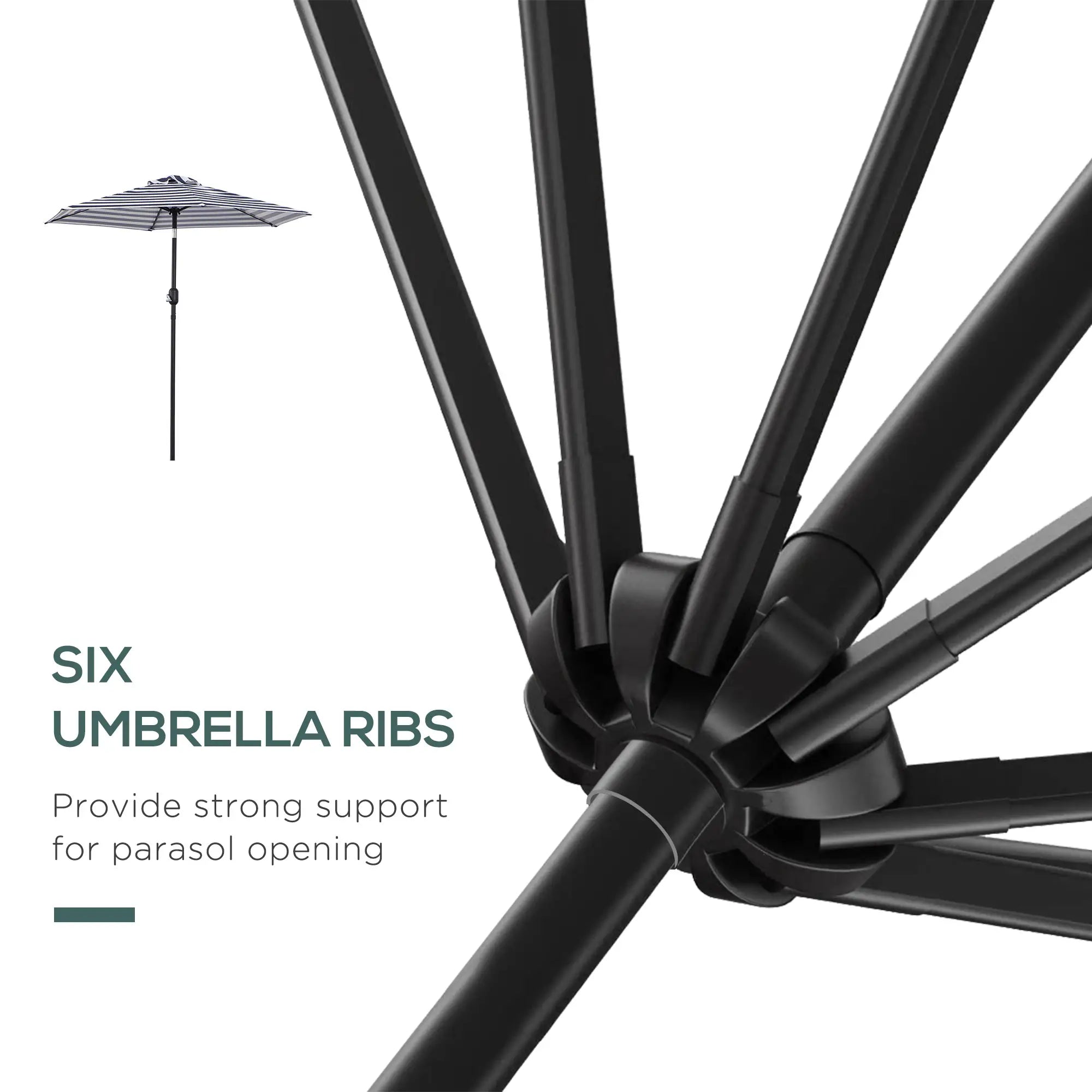 Outdoor Patio Sun Umbrella, 6 Ribs, Stripes, Blue Patio Umbrellas at Gallery Canada