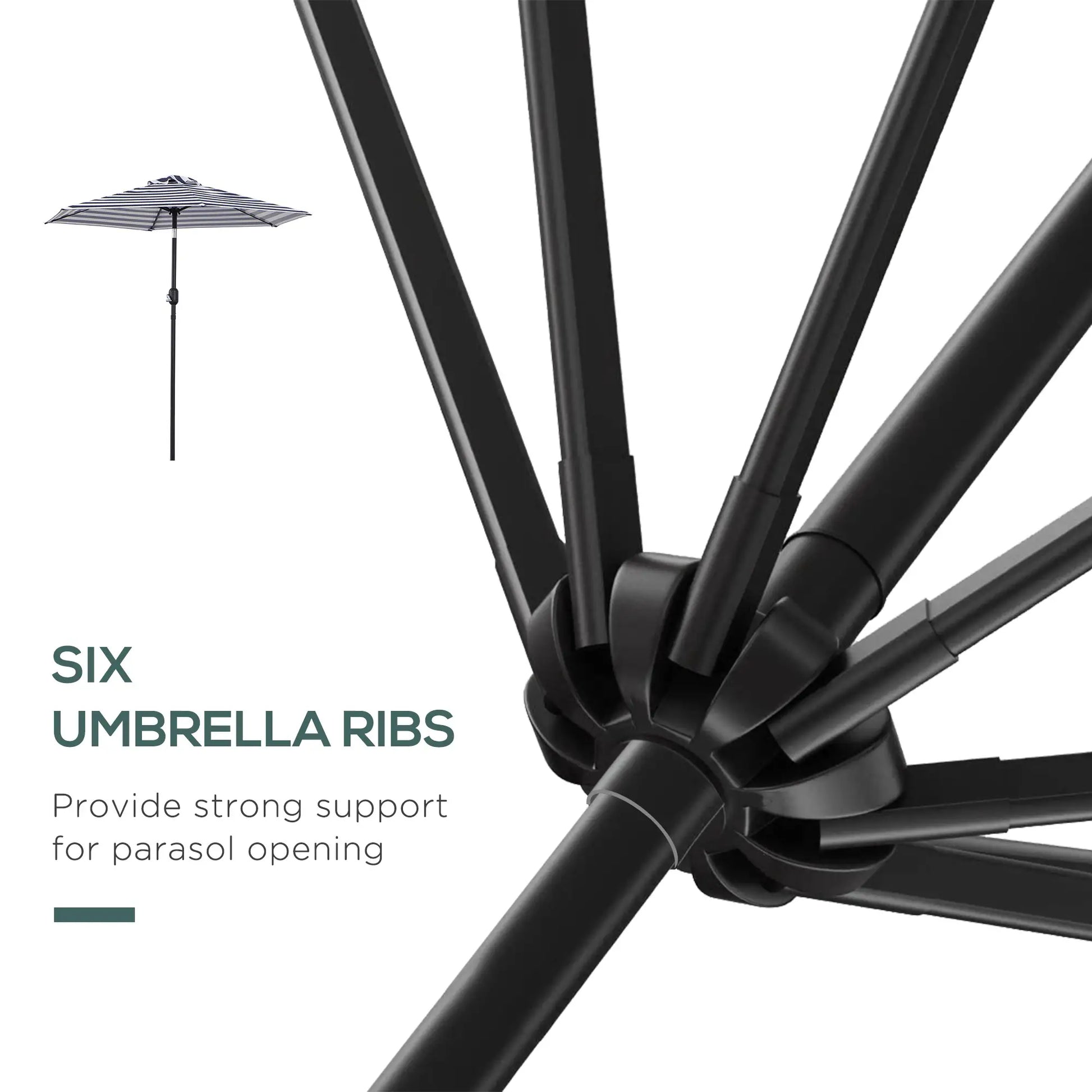 Outdoor Patio Sun Umbrella, 6 Ribs, Stripes, Blue Patio Umbrellas at Gallery Canada