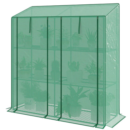 Portable Mini Greenhouse, 3 Tier Shelves, Reinforced PE Cover, 56.3" x 18.1" x 59.4" Greenhouses Green at Gallery Canada