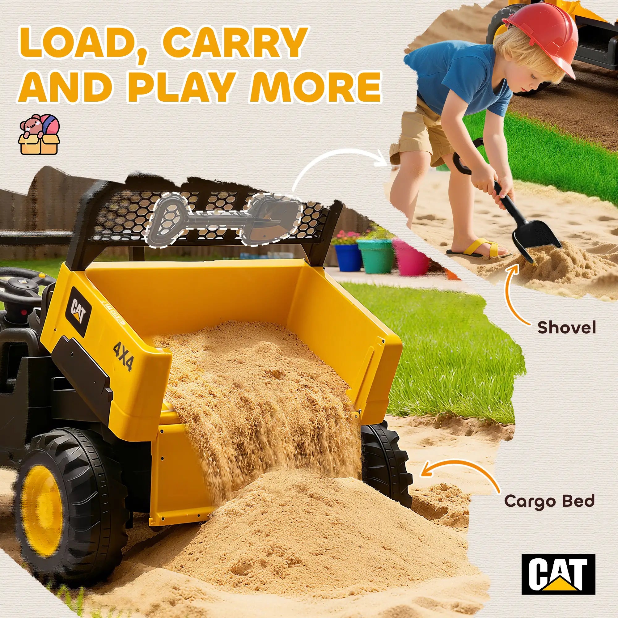 24V Kids Ride On Tractor, 4WD 2 Seater, Yellow Kids Ride-On Excavators at Gallery Canada
