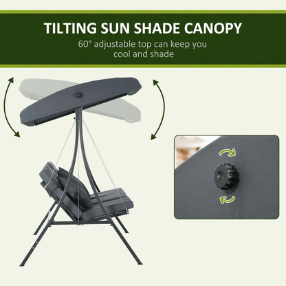 3-Person Patio Swing Chair, Adjustable Canopy, Cushioned Seat, Dark Grey Patio Swings with Stand at Gallery Canada