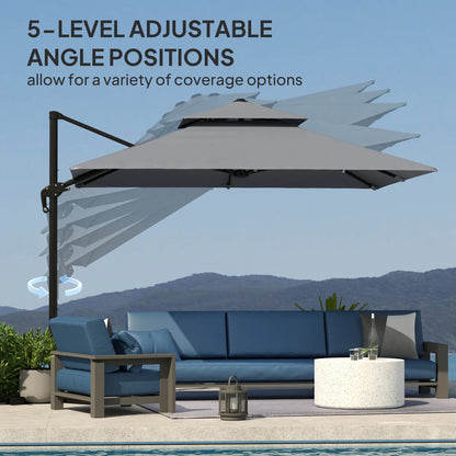 10' x 10' Cantilever Patio Umbrella, Double Top, Light Grey Cantilever Umbrellas at Gallery Canada