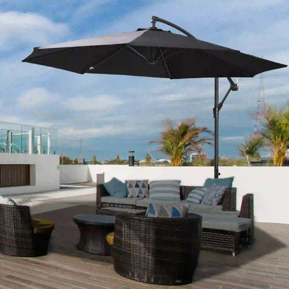 9.7ft Offset Patio Umbrella, 8 Ribs, Crank Handle, Black Offset Cantilever Umbrellas at Gallery Canada