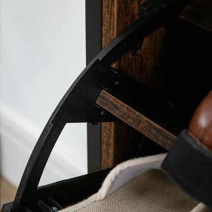 Shoe Cabinet, 2 Flip Doors, 2 Drawers, Divider, Holds 12 Pairs, Rustic Brown Shoe Storage Cabinets & Racks at Gallery Canada