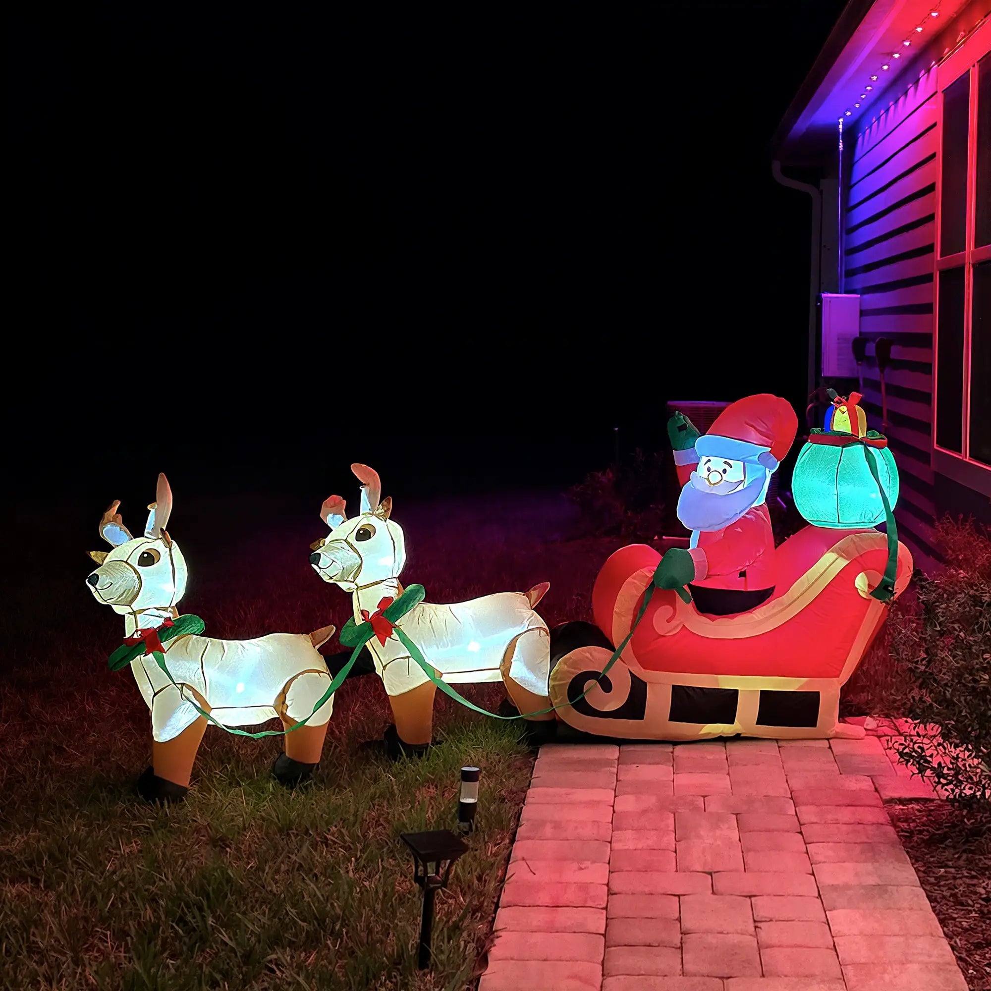8ft Santa Claus Inflatable with Sleigh, Reindeer, LED Lights Christmas Inflatables at Gallery Canada