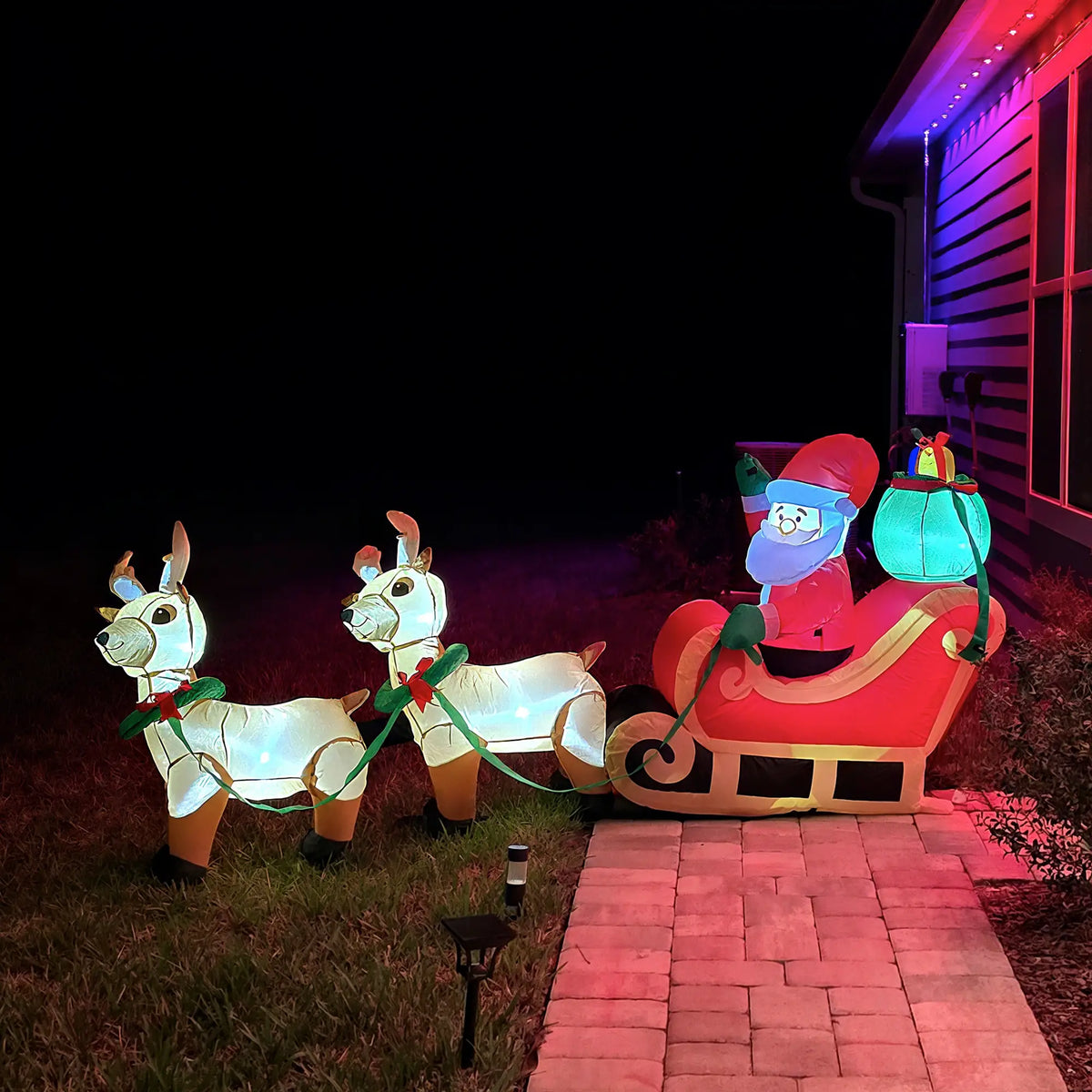 8ft Santa Claus Inflatable with Sleigh, Reindeer, LED Lights Christmas Inflatables at Gallery Canada