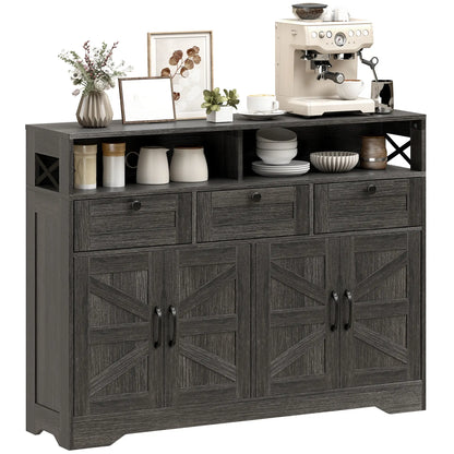 Sideboard Buffet Cabinet, 4 Barn Doors 3 Drawers, Coffee Bar, Adjustable Shelves, Dark Brown Bar Cabinets at Gallery Canada