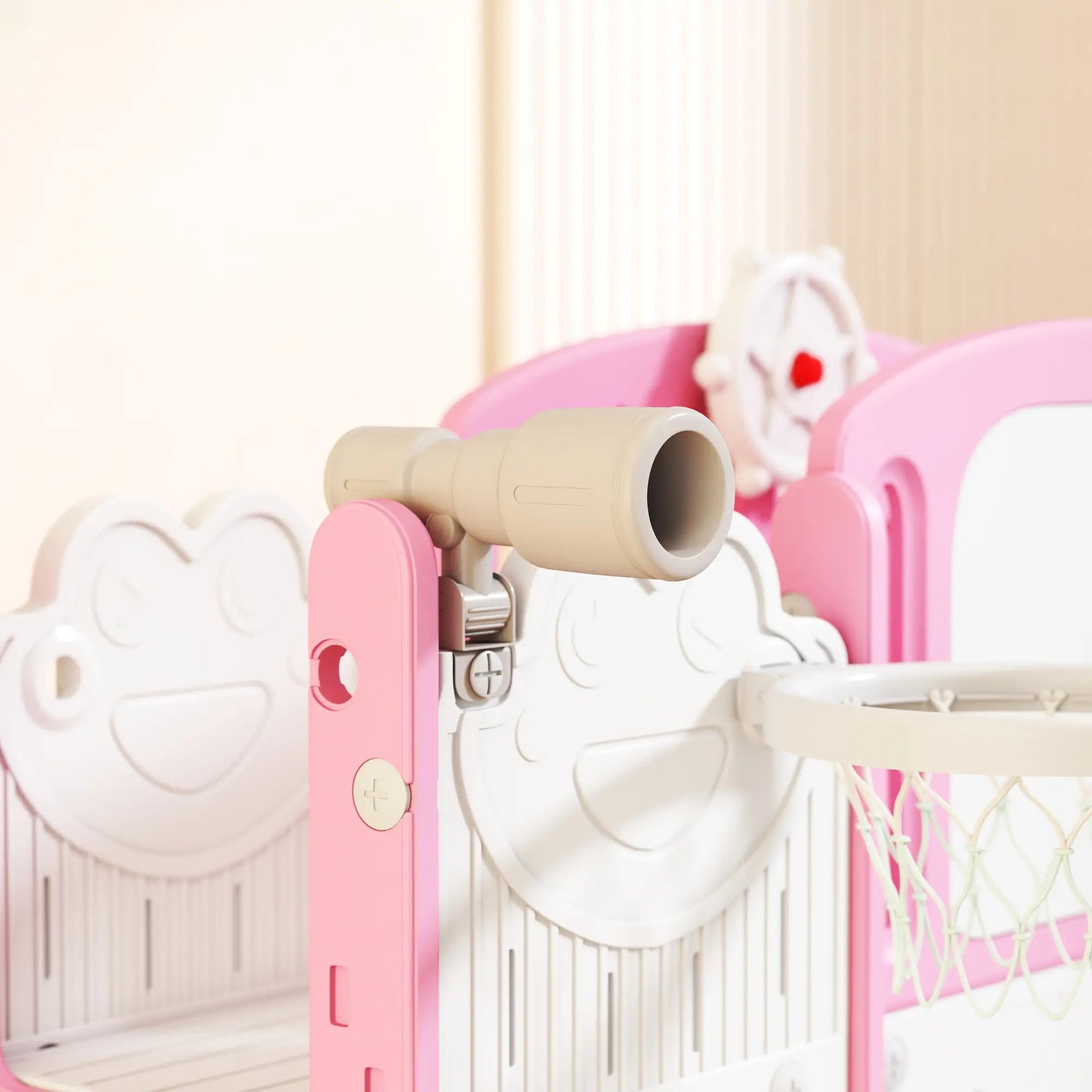 7 In 1 Toddler Slide With Basketball Hoop, Climbing Frame, Telescope, Drawing Board, Storage Box, Pink Gym Sets & Swings at Gallery Canada