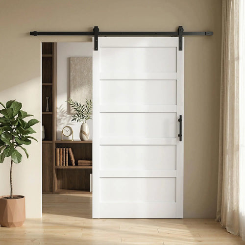 42x84 Sliding Barn Door Kit, Shaker Style, Wood Grain, White