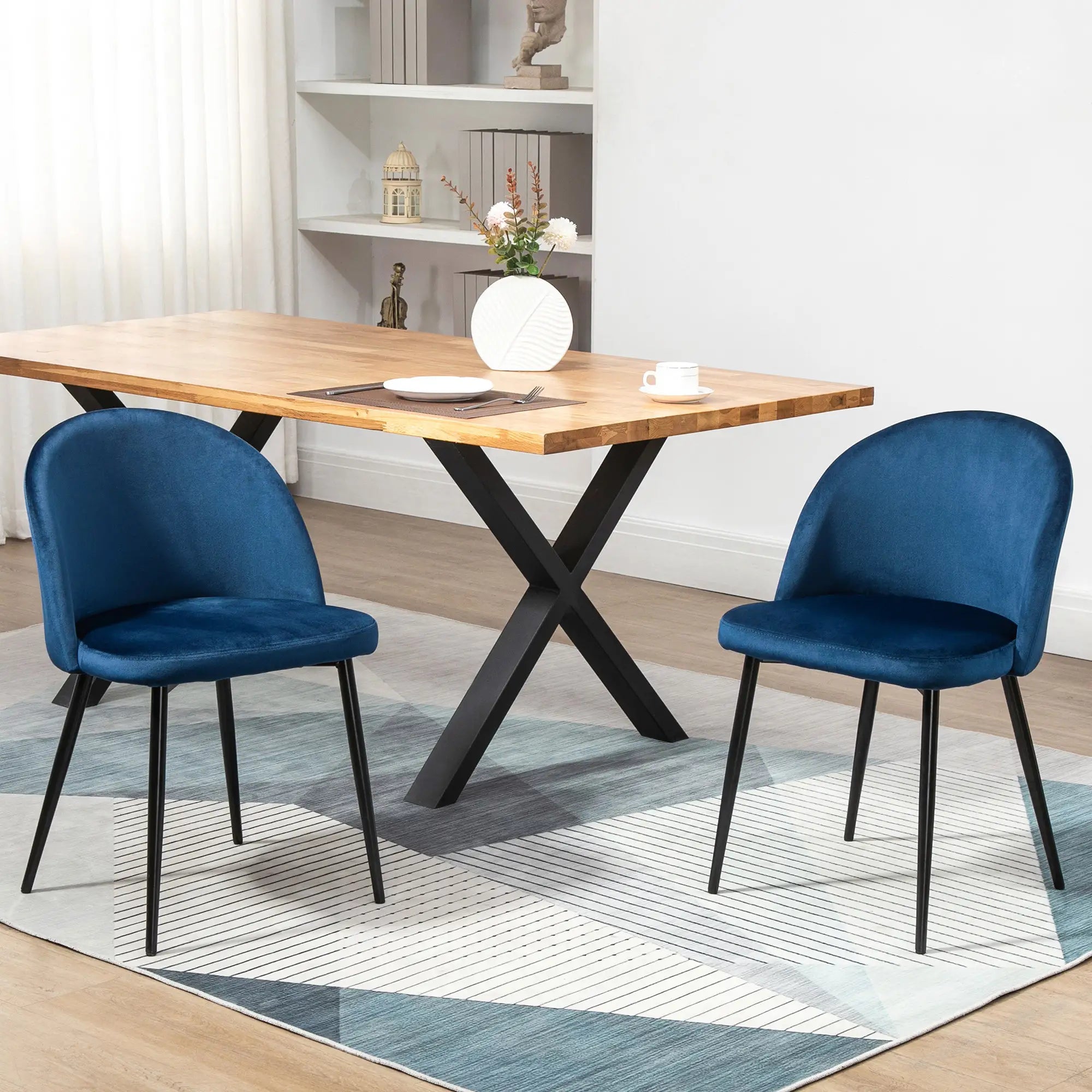 Set of 2 Mid-Back Dining Chairs, Velvet Upholstery, Dark Blue Bar Stools at Gallery Canada