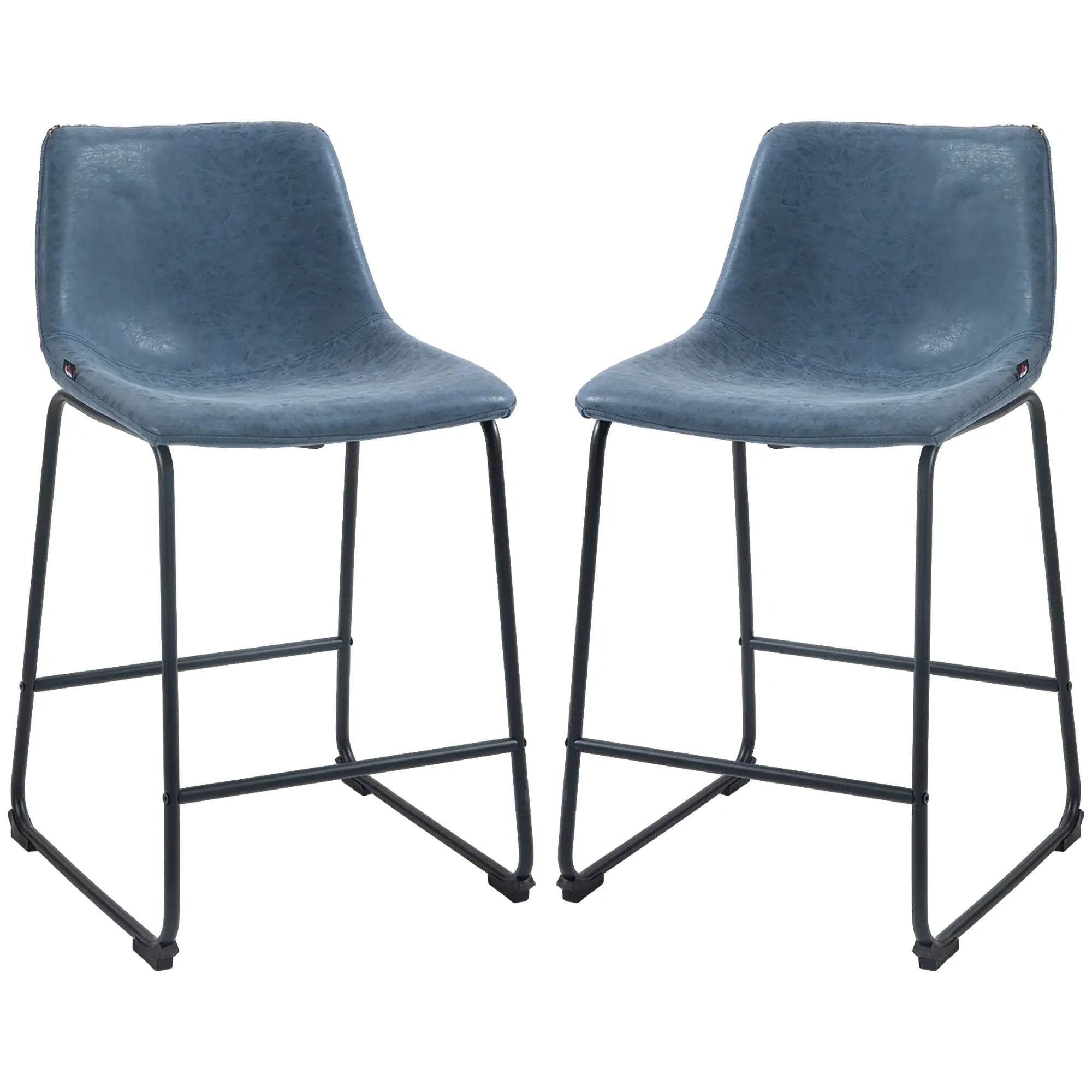 Vintage PU Leather Bar Stools, Set of 2, w/ Footrest, Blue Bar Stools at Gallery Canada