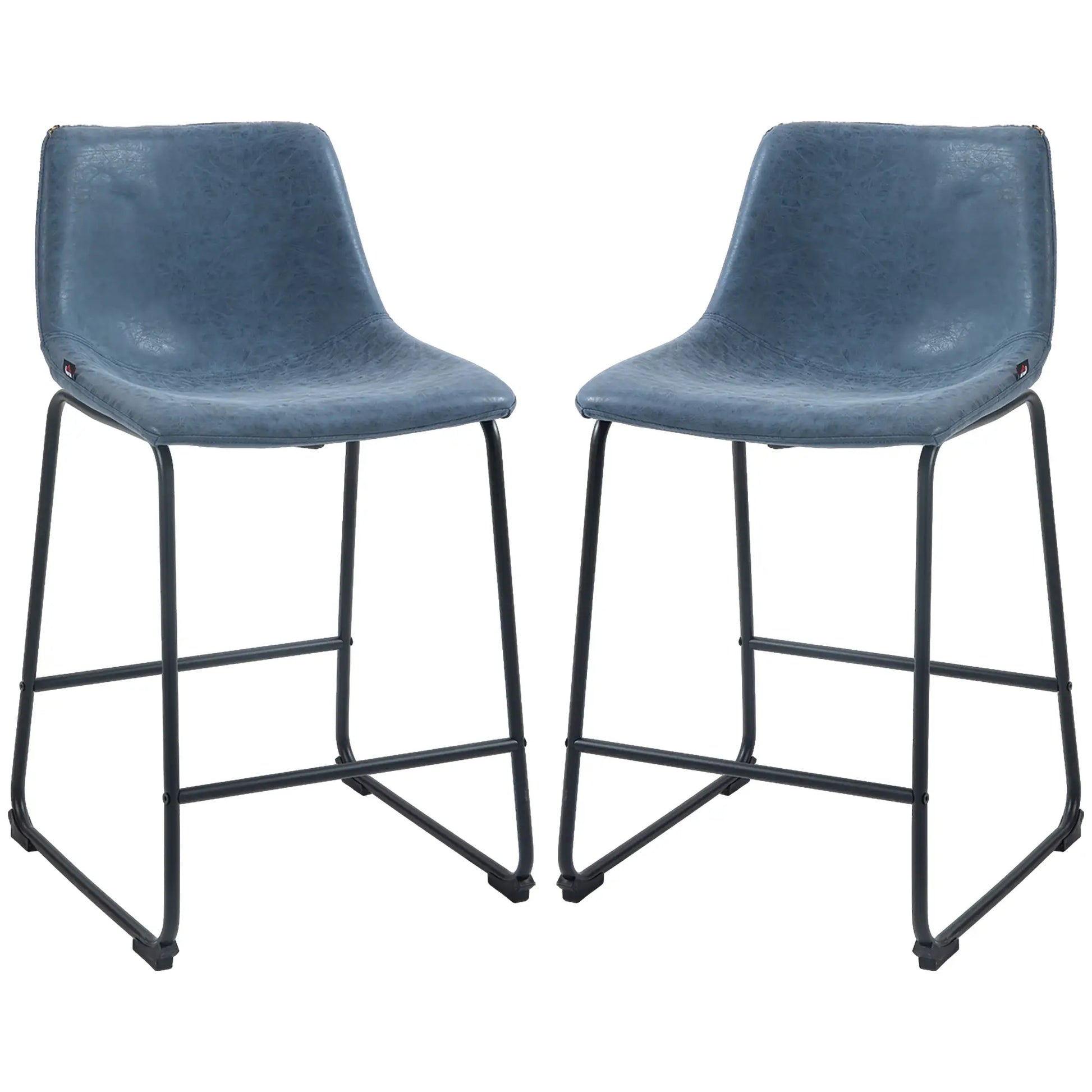 Vintage PU Leather Bar Stools, Set of 2, w/ Footrest, Blue Bar Stools at Gallery Canada