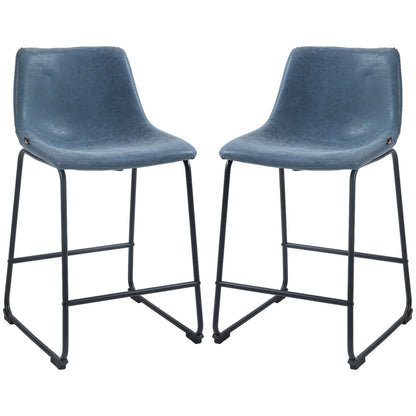Vintage PU Leather Bar Stools, Set of 2, w/ Footrest, Blue Bar Stools at Gallery Canada