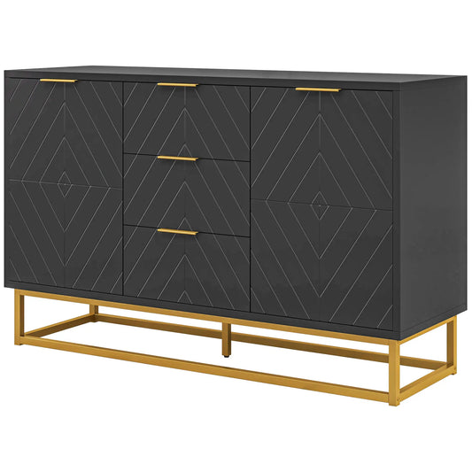Sideboard Storage Cabinet, 3 Drawers, Adjustable Shelves, Black Kitchen Pantry Cabinets Black at Gallery Canada