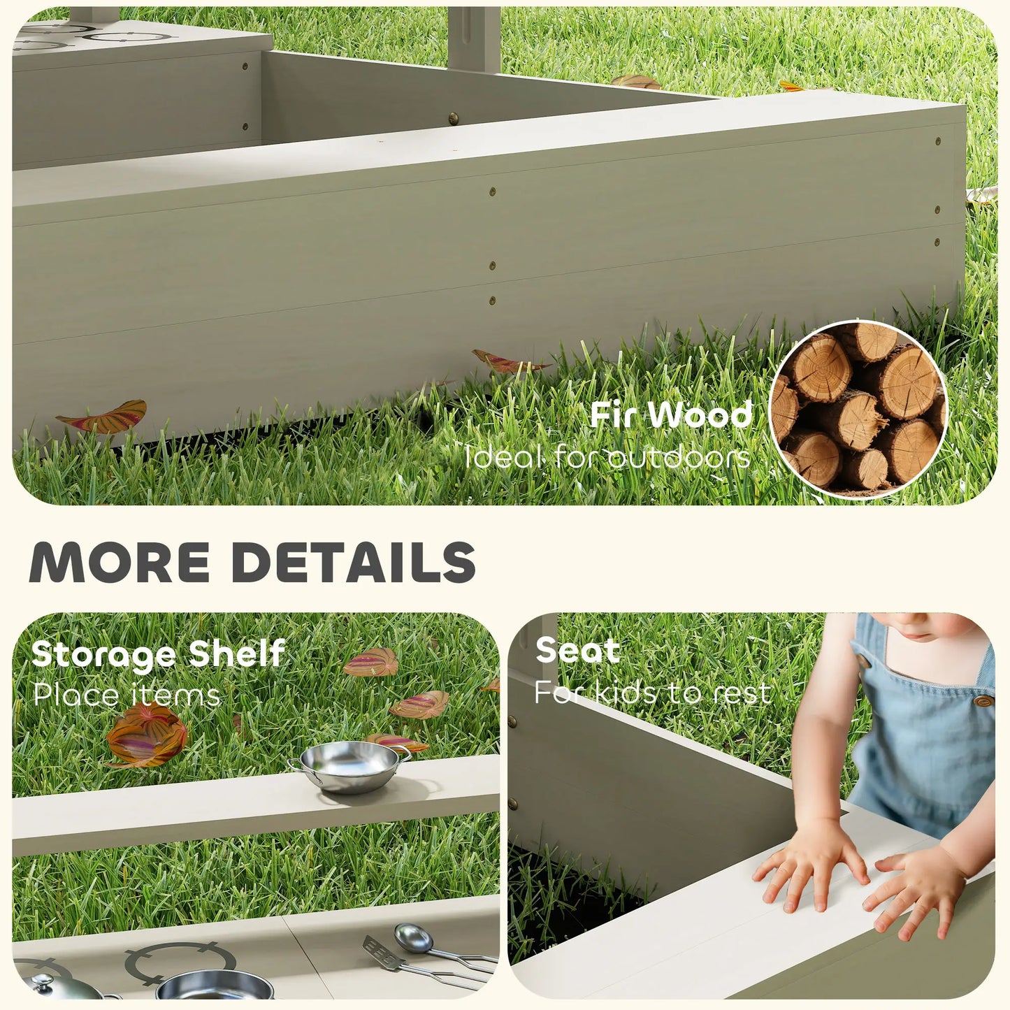 Kids Sandbox with Cover, Wooden Sand Box with Seat, Storage, 3-7 Years, Grey Sandboxes & Accessories at Gallery Canada