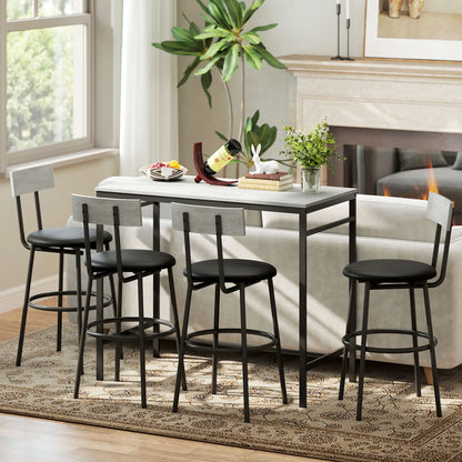 5-Piece Industrial Bar Table Set, 4 Stools with Footrest, Cement Grey Bar Sets at Gallery Canada