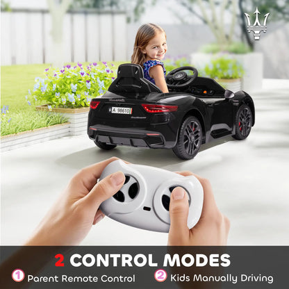 12V Maserati Kids Electric Car, Remote Control, LED Lights, MP3, Black Electric Toy Cars at Gallery Canada