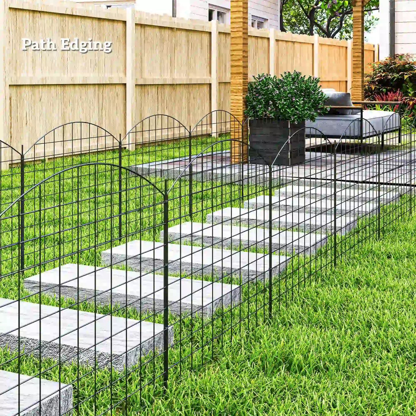 Metal Garden Fence Set Of 6, 181.1" X 38.2", Black Garden Fences at Gallery Canada