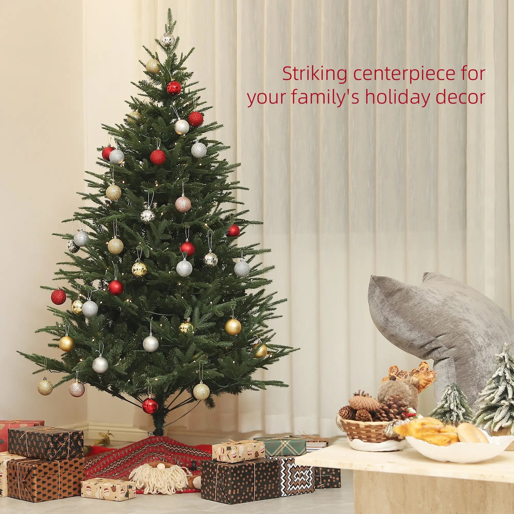 6ft Prelit Artificial Christmas Tree, Steel Base, Hinged, Warm White LED Lights Pre Lit Christmas Trees at Gallery Canada