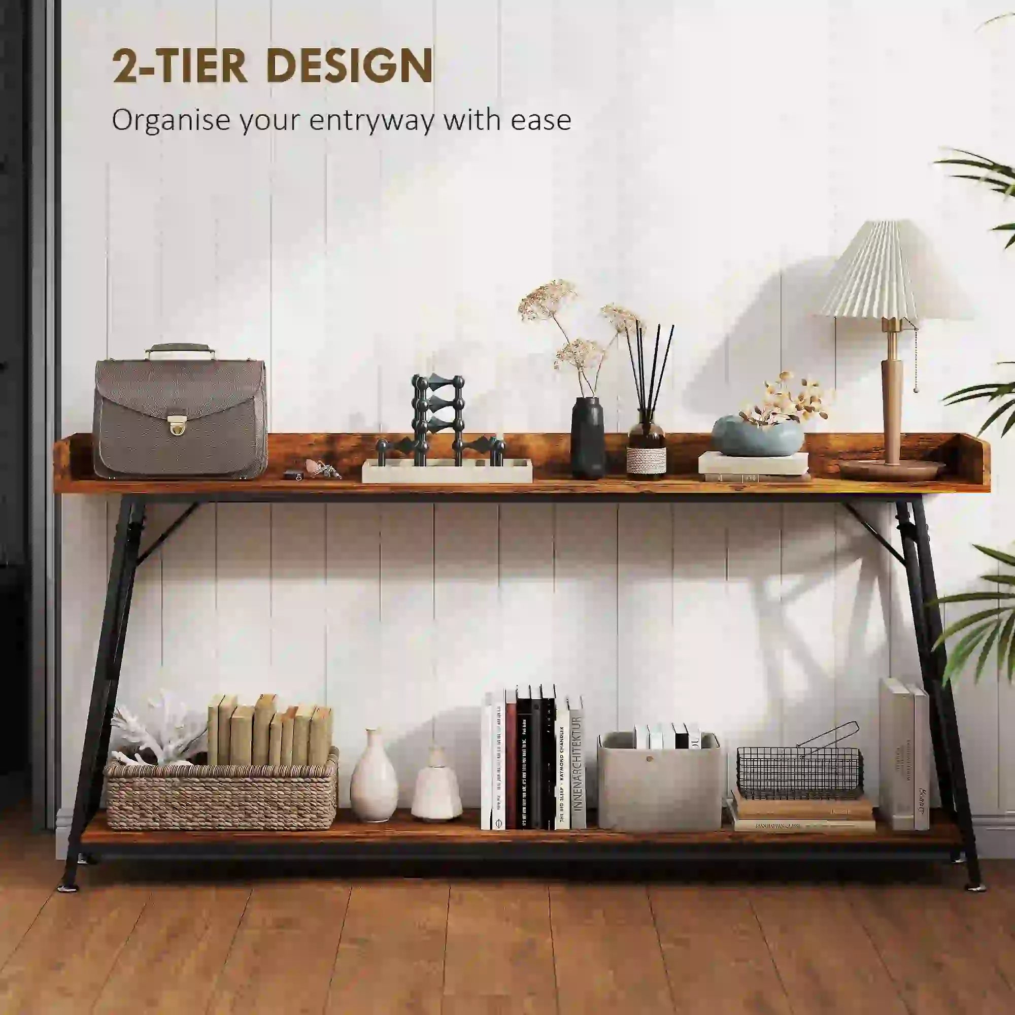 71 Inch Extra Long Console Table with Storage Shelf, Rustic Brown Console Tables at Gallery Canada