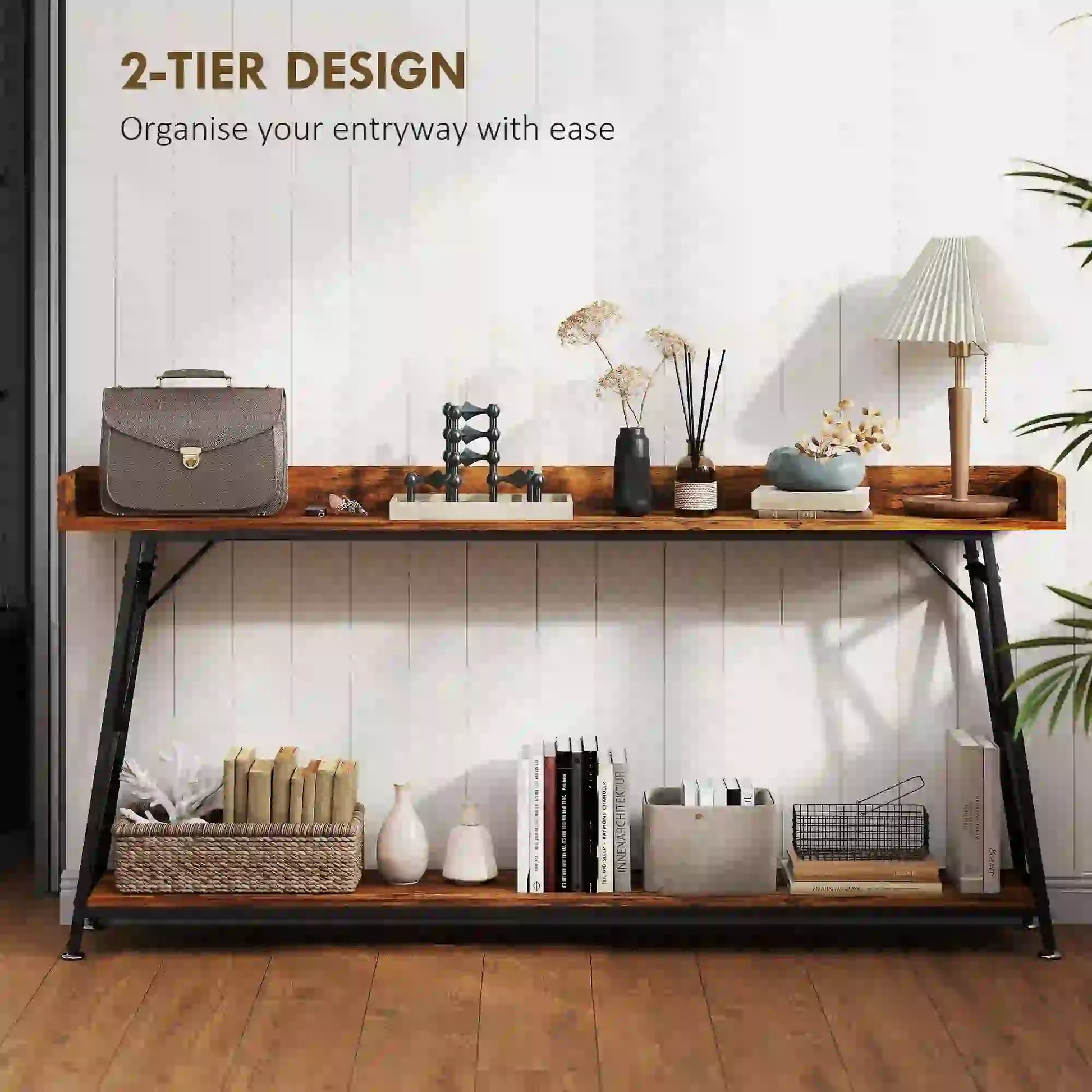 71 Inch Extra Long Console Table with Storage Shelf, Rustic Brown Console Tables at Gallery Canada