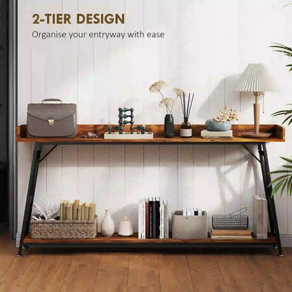 71 Inch Extra Long Console Table with Storage Shelf, Rustic Brown Console Tables at Gallery Canada