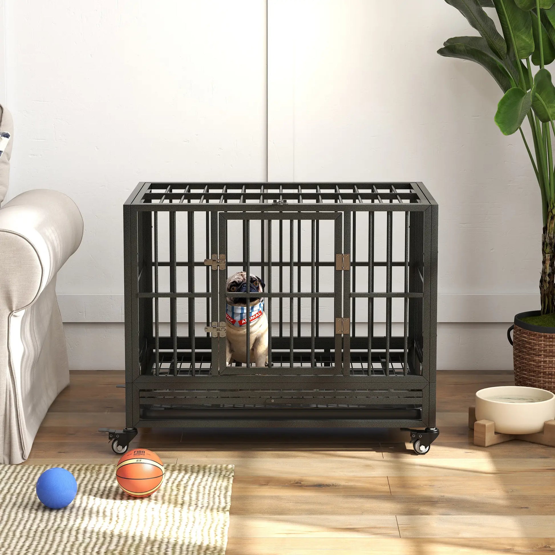 36" Heavy Duty Steel Dog Crate, Kennel with Wheels, Grey Houses, Kennels & Pens at Gallery Canada