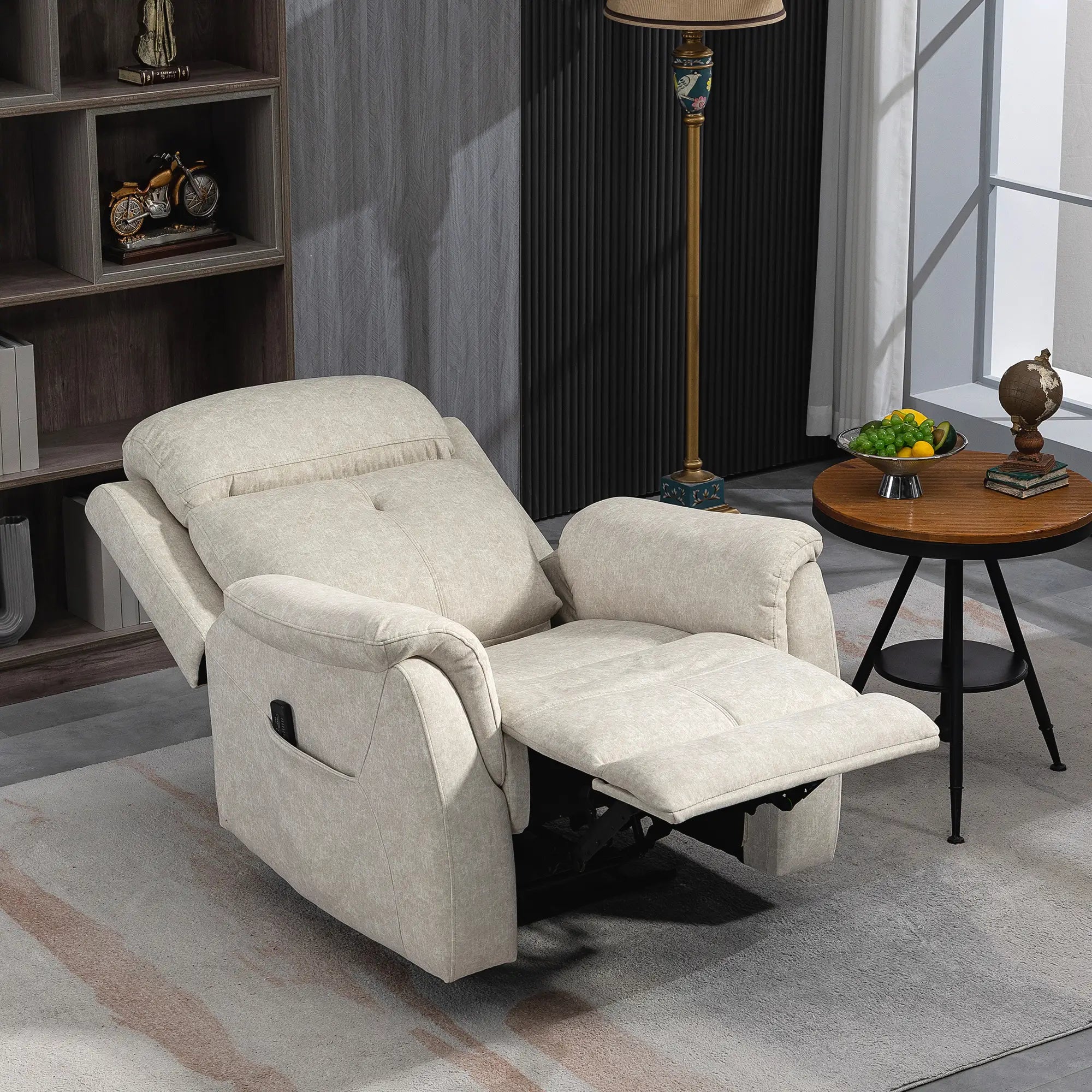 Manual Recliner Chair, Vibration Massage, Living Room, Side Pockets, Beige Single Sofas at Gallery Canada