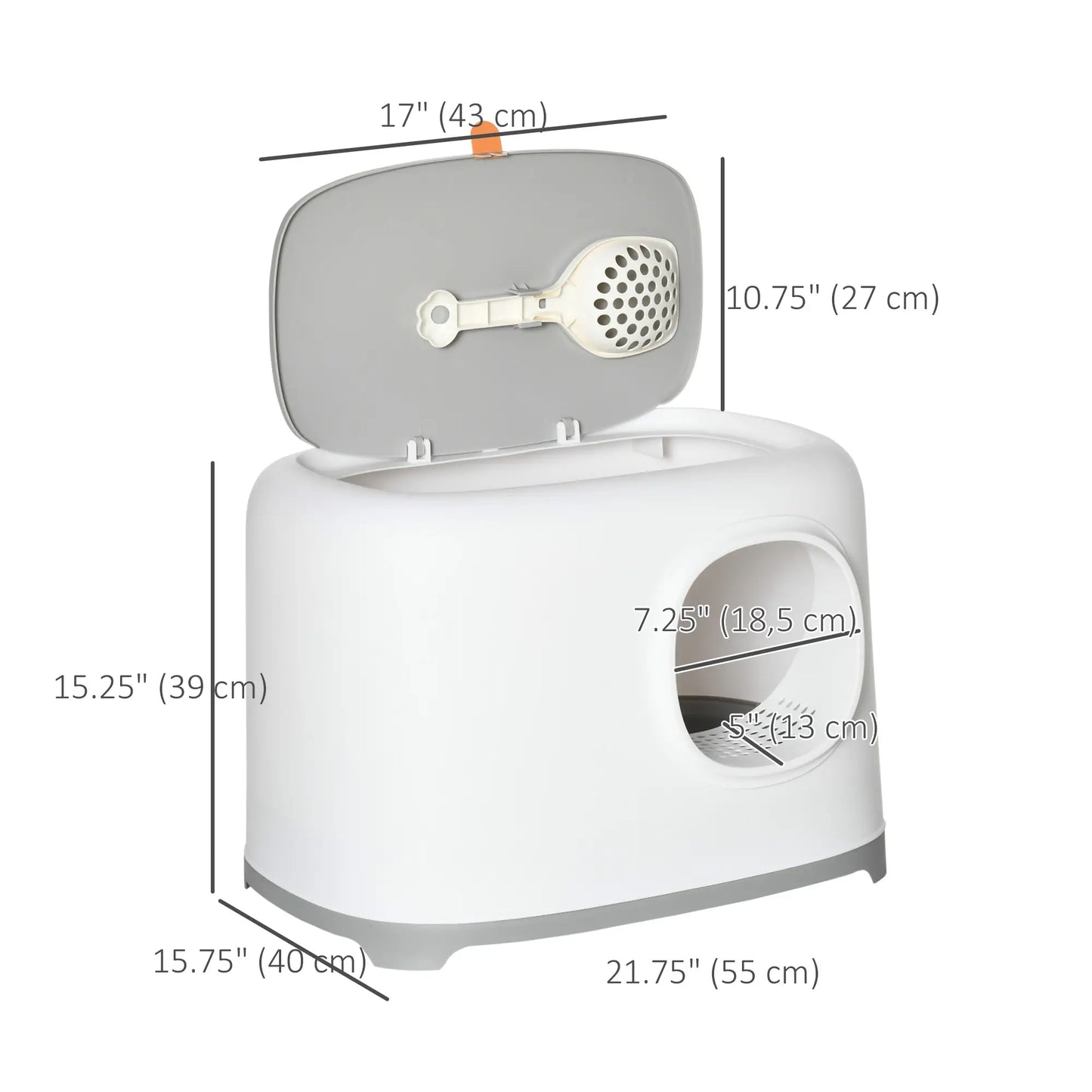 Cat Litter Box, Anti-Sand Tunnel, Scoop, Open Top, White Cat Litter Box Enclosures at Gallery Canada