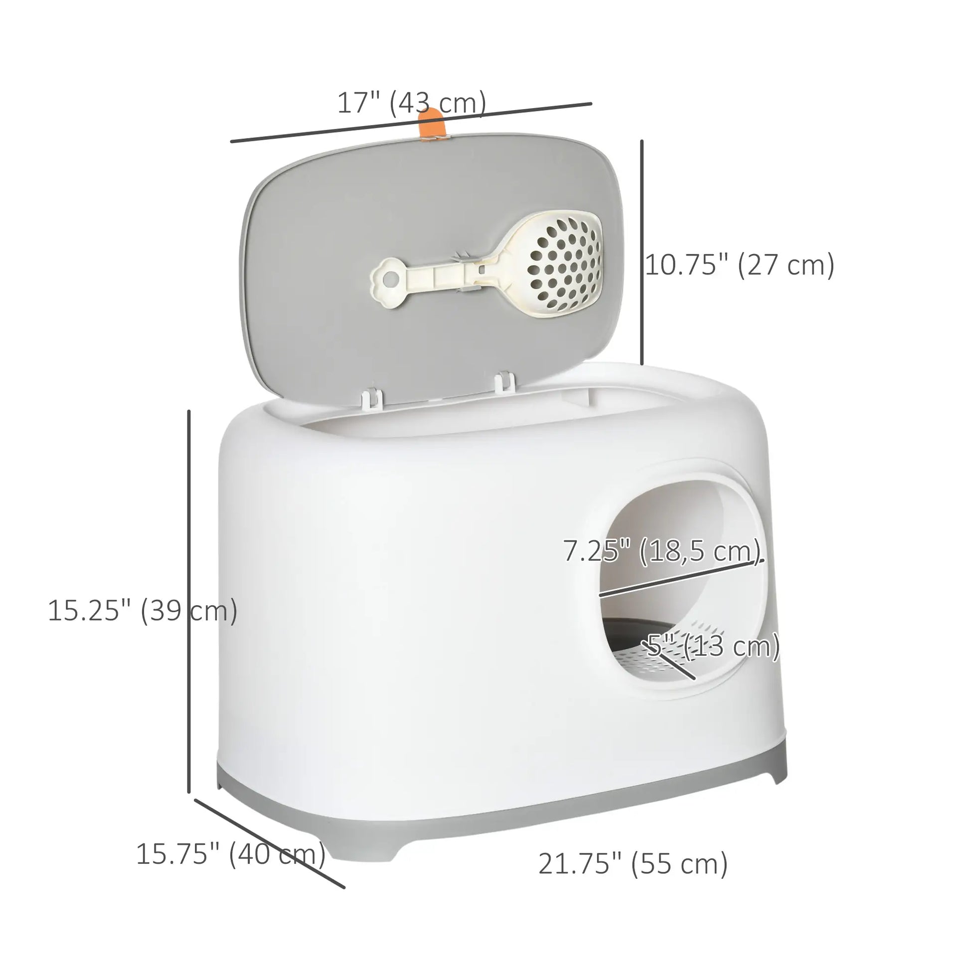 Cat Litter Box, Anti-Sand Tunnel, Scoop, Open Top, White Cat Litter Box Enclosures at Gallery Canada