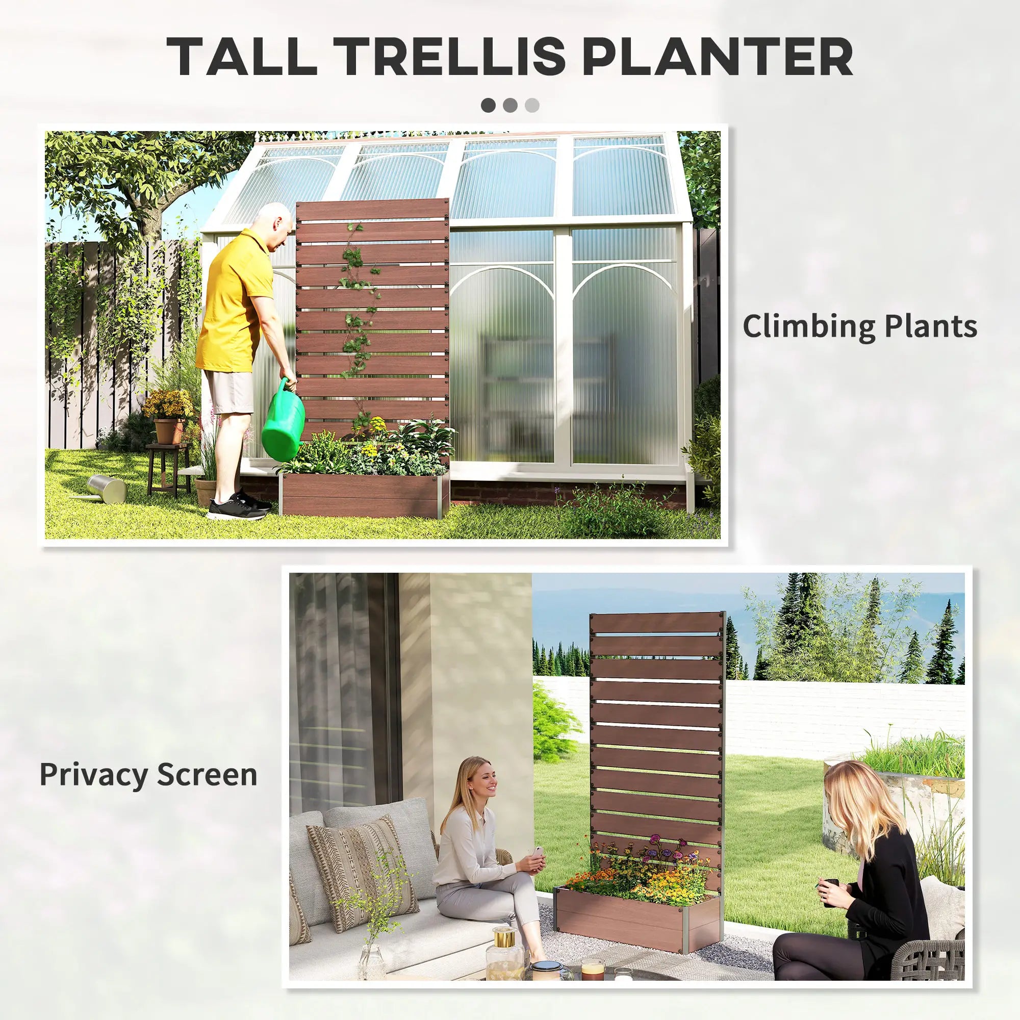 Trellis Planter Box, Raised Garden Bed With Trellis, Light Brown Wooden Planter Boxes at Gallery Canada
