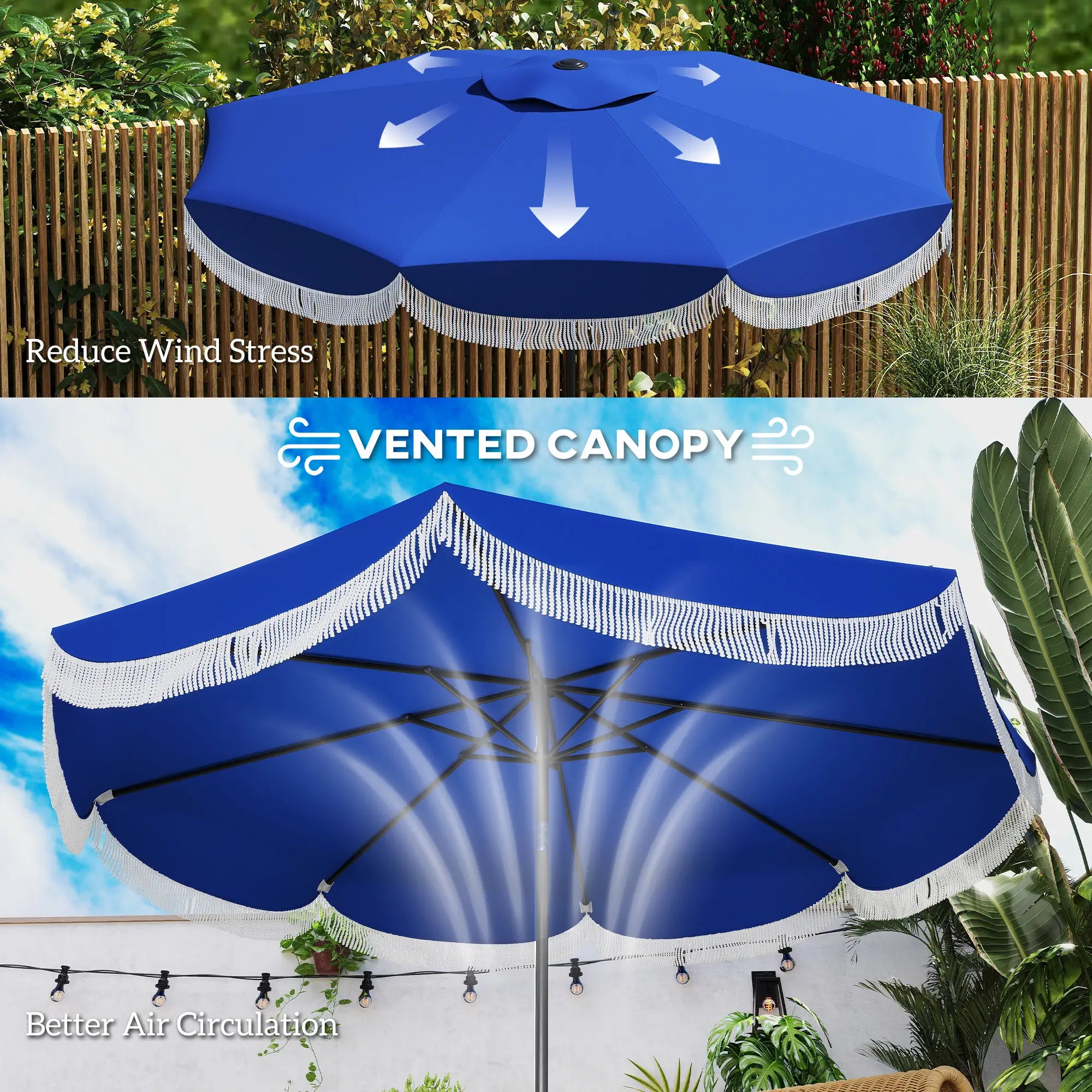 9FT Patio Umbrella, UPF 30+, Crank, 8 Ribs, Push Button Tilt, Blue Patio Umbrellas at Gallery Canada