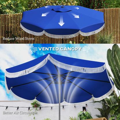 9FT Patio Umbrella, UPF 30+, Crank, 8 Ribs, Push Button Tilt, Blue Patio Umbrellas at Gallery Canada