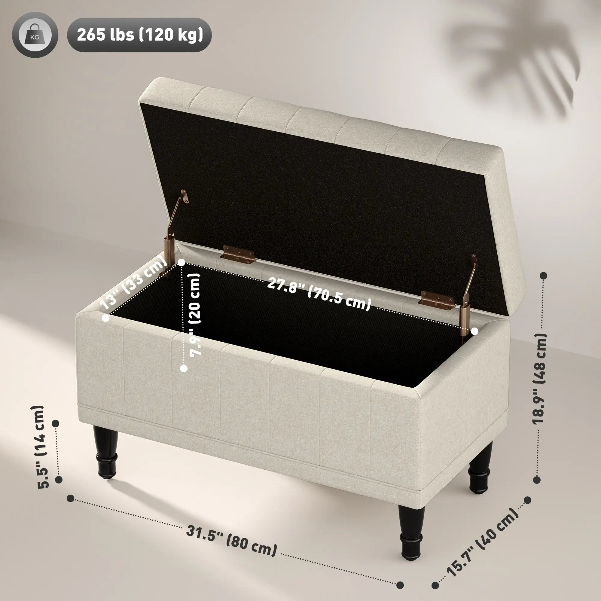 Linen Storage Ottoman, Button Tufted Bench for Bedroom, Beige Storage Ottomans & Benches at Gallery Canada