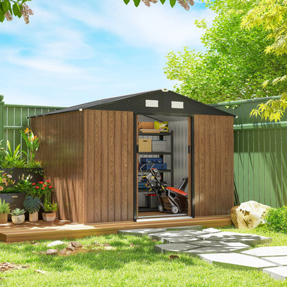 9.1'x6.4'x6.3' Garden Storage Shed, Lockable Double Doors, Vents, Teak Sheds at Gallery Canada