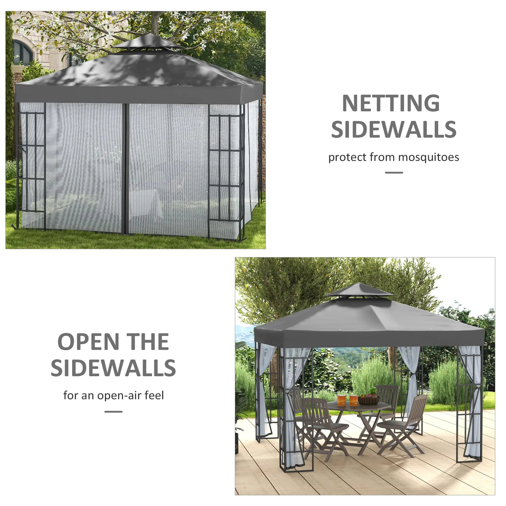 10'x10' Garden Gazebo, Portable Canopy, Mosquito Netting, Grey Gazebos at Gallery Canada