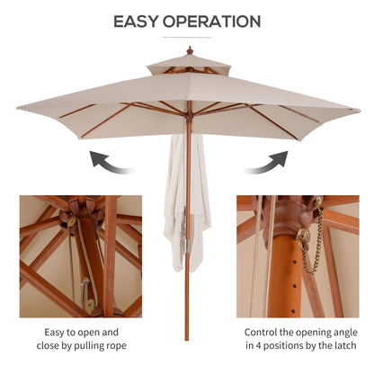10x10ft Wood Square Patio Umbrella, Pagoda Style, Khaki Sun Umbrellas at Gallery Canada