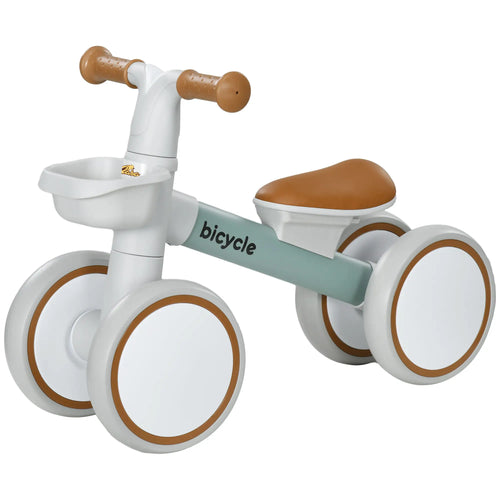 Toddler Balance Bike, Adjustable Seat, Removable Basket, 4 Silent Wheels, Green