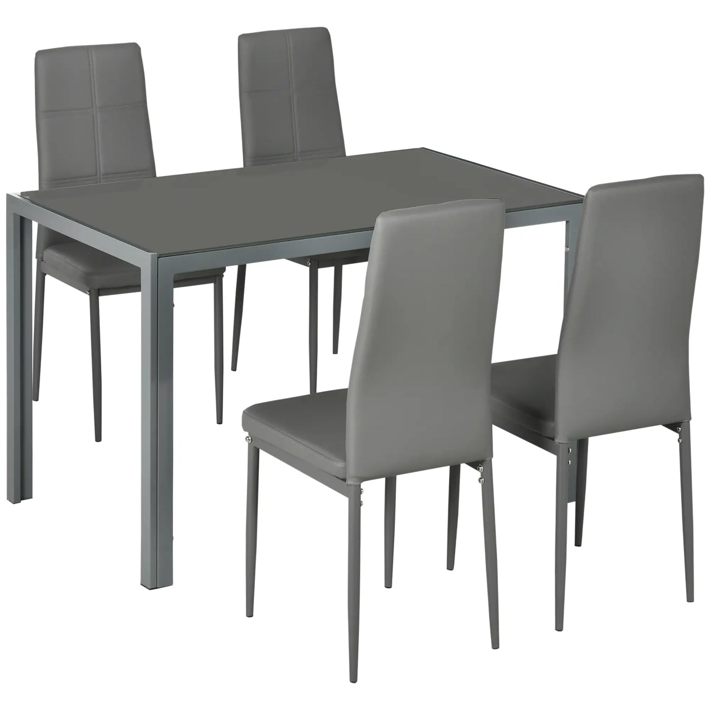 3-Piece Rectangular Glass Kitchen Table and Chairs with Metal Frame and Faux Leather Upholstery for Dining Room, Grey Bar Sets at Gallery Canada