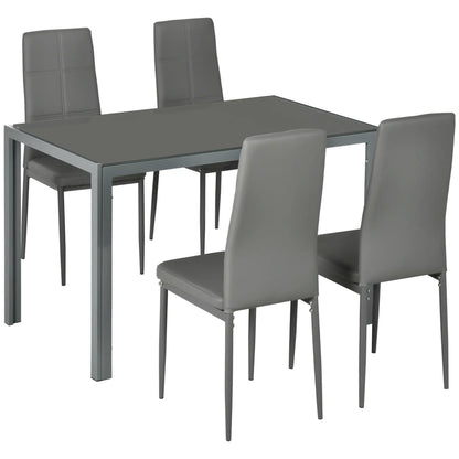 3-Piece Rectangular Glass Kitchen Table and Chairs with Metal Frame and Faux Leather Upholstery for Dining Room, Grey Bar Sets at Gallery Canada