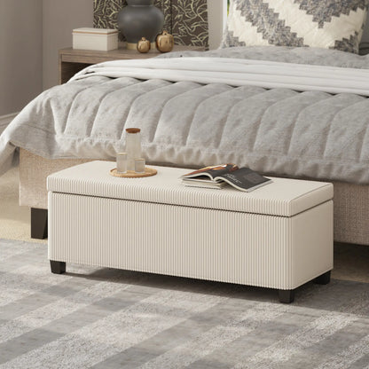 44 Inches Ottoman with Storage, Lid, Legs, Corduroy Bench, Beige Storage Ottomans & Benches at Gallery Canada