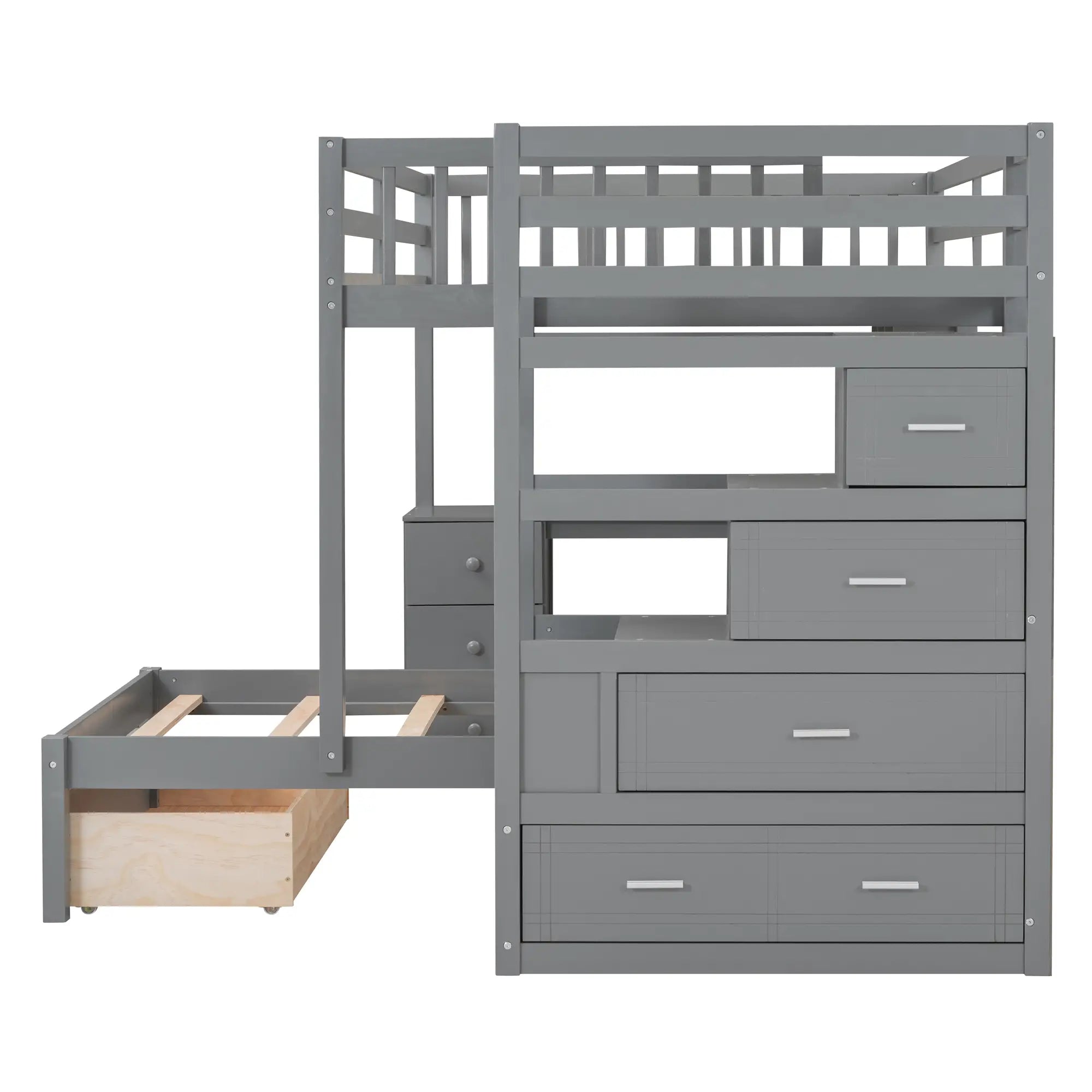 Over Twin Bunk Bed with Study Desk, Drawers, Shelves, 98