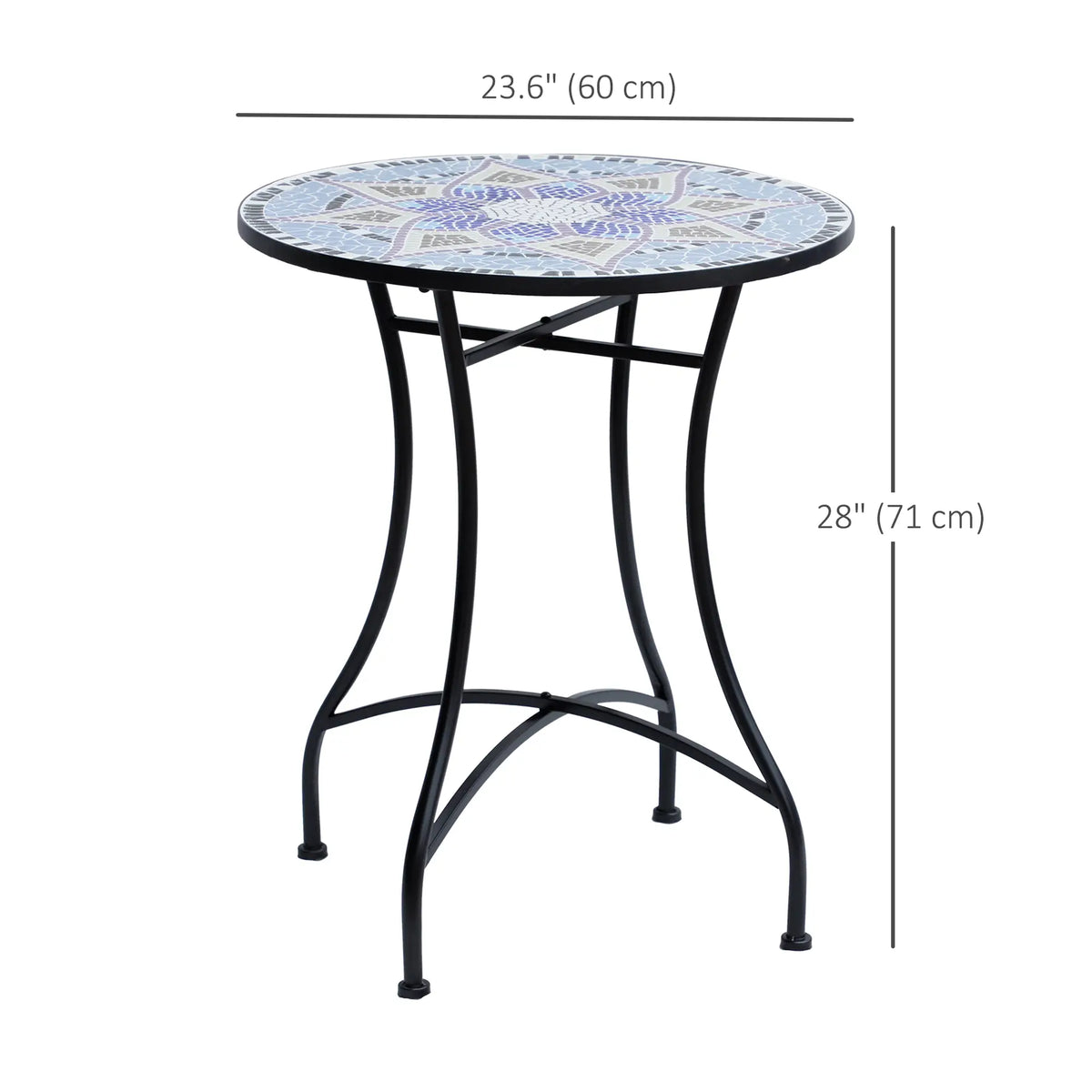 23.6" Mosaic Round Patio Table, Ceramic Tabletop, Multicolor Patio Side Tables at Gallery Canada