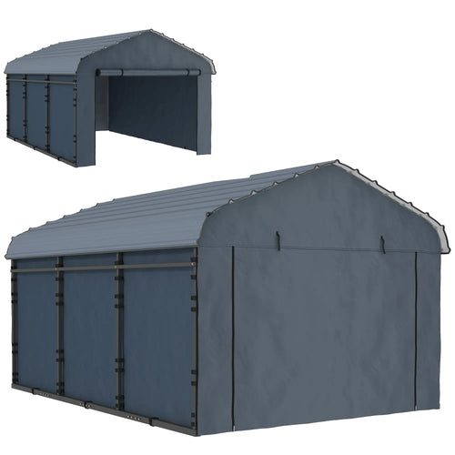10' x 15' Metal Carport, Heavy Duty Garage Shelter, Dark Grey