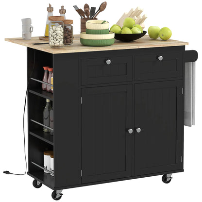 Kitchen Island with Power Outlet, Drop Leaf, 2 Drawers, Black Kitchen Islands & Kitchen Carts at Gallery Canada
